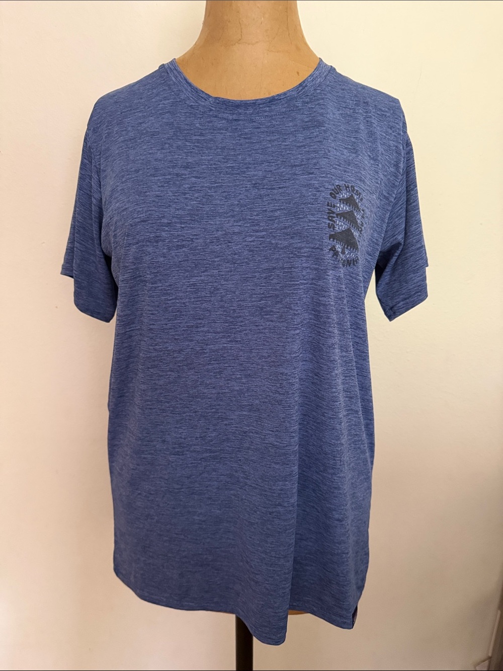 Patagonia sz M Heather Blue Crew Neck Tee graphic trees and words great cond
